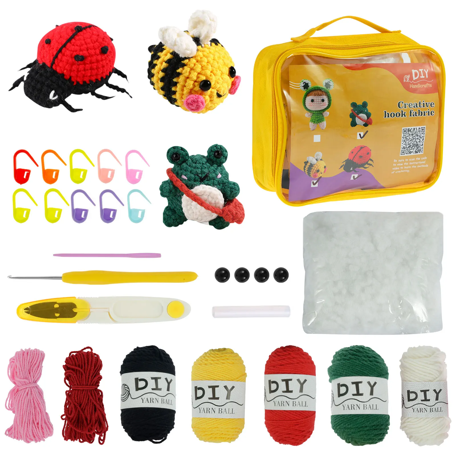 

3Pcs Crochet Kit for Beginners Complete Crochet Knitting Kit Adorable Frog Bee Ladybug Crochet Starter Pack DIY Crochet Kit