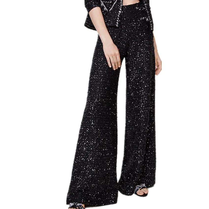Wide Leg Woven Pants for Women Autumn Winter Fashion Sequined High Waist Casual Long Trousers 
Wide Leg Woven Pants for Women Autumn Winter Fashion Sequined High Waist Casual Long Trousers