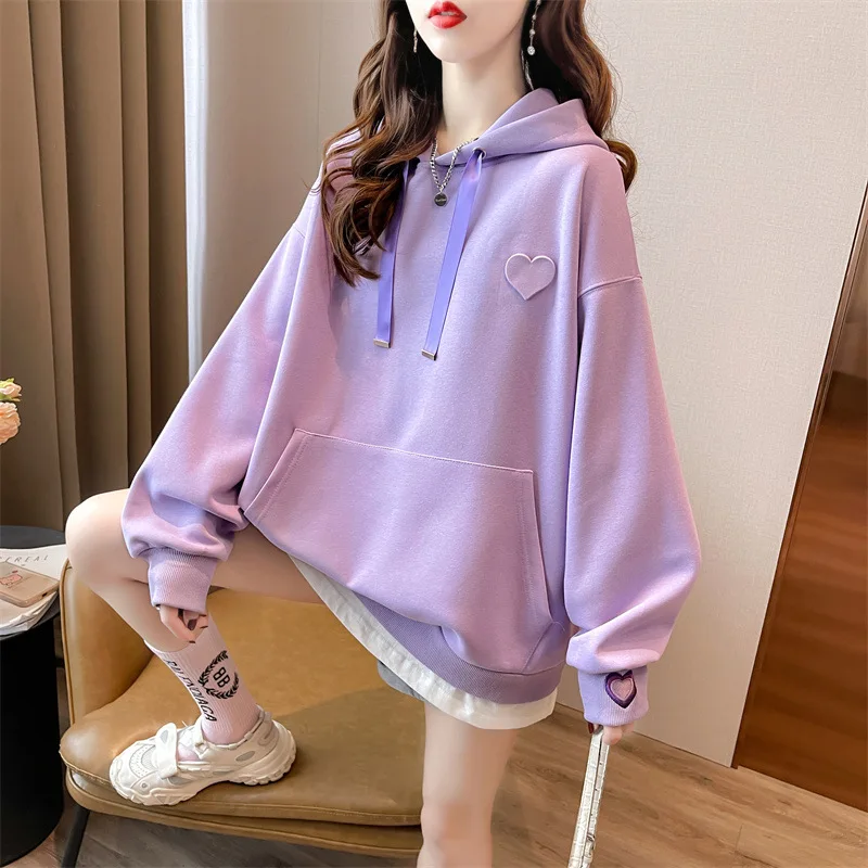 2022 Autumn Winter New Women Fake Two-piece Hoodie Casual Loose Pullover Fashion Design Mid-length Large Pocket Solid Color Tops
2022 Autumn Winter New Women Fake Two-piece Hoodie Casual Loose Pullover Fashion Design Mid-length Large Pocket Solid Color Tops