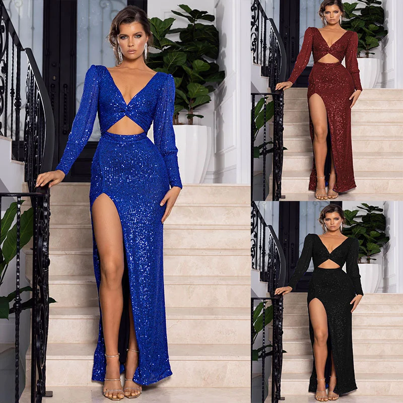 2022 Women's New autumn Dress elegant Sexy V-neck Sequins Long Sleeve Banquet Evening
2022 Women's New autumn Dress elegant Sexy V-neck Sequins Long Sleeve Banquet Evening
