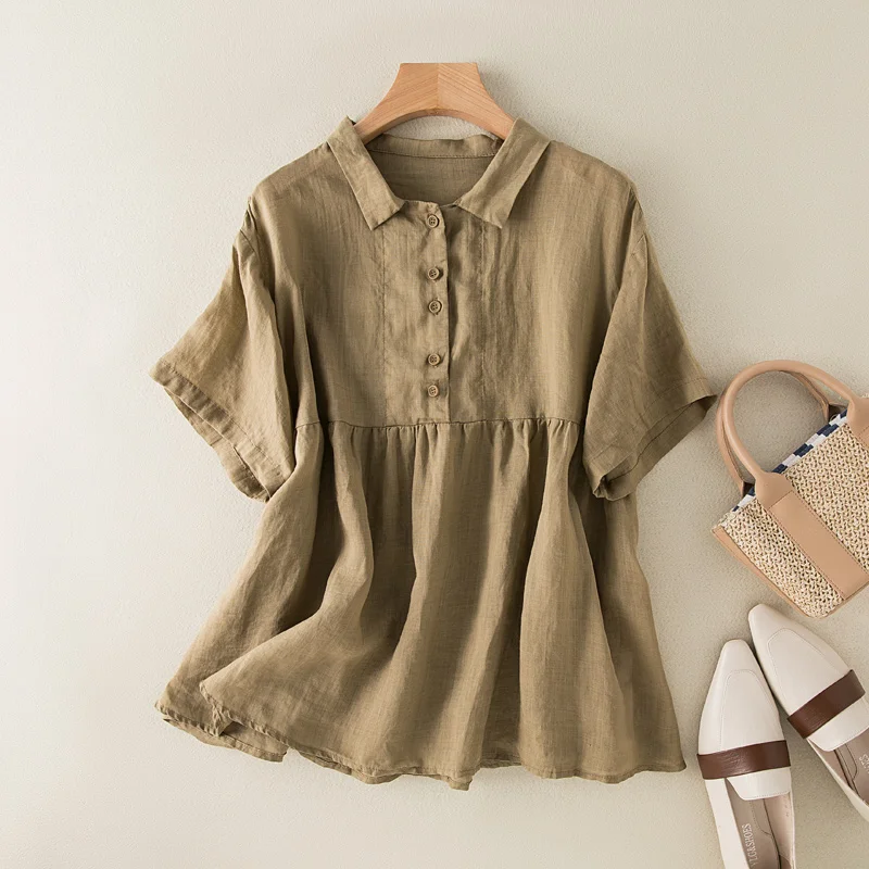 Vintage Summer Thin Short Sleeve Blouse Women Loose Casual Peter Pan Collar Hemp Tops 2022 New Basic Female Tshirts Button I337
Vintage Summer Thin Short Sleeve Blouse Women Loose Casual Peter Pan Collar Hemp Tops 2022 New Basic Female Tshirts Button I337