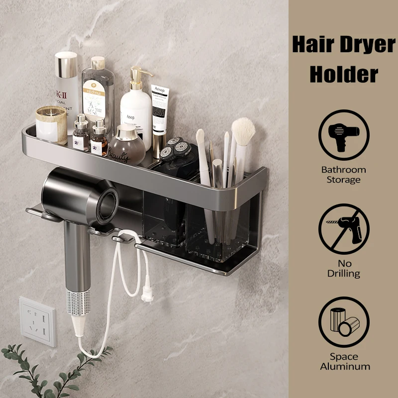 Aluminum Alloy Hair Dryer Holder Bathroom Storage Organizer Wall Bathroom Shelf No Drilling Dryer Cradle
Aluminum Alloy Hair Dryer Holder Bathroom Storage Organizer Wall Bathroom Shelf No Drilling Dryer Cradle