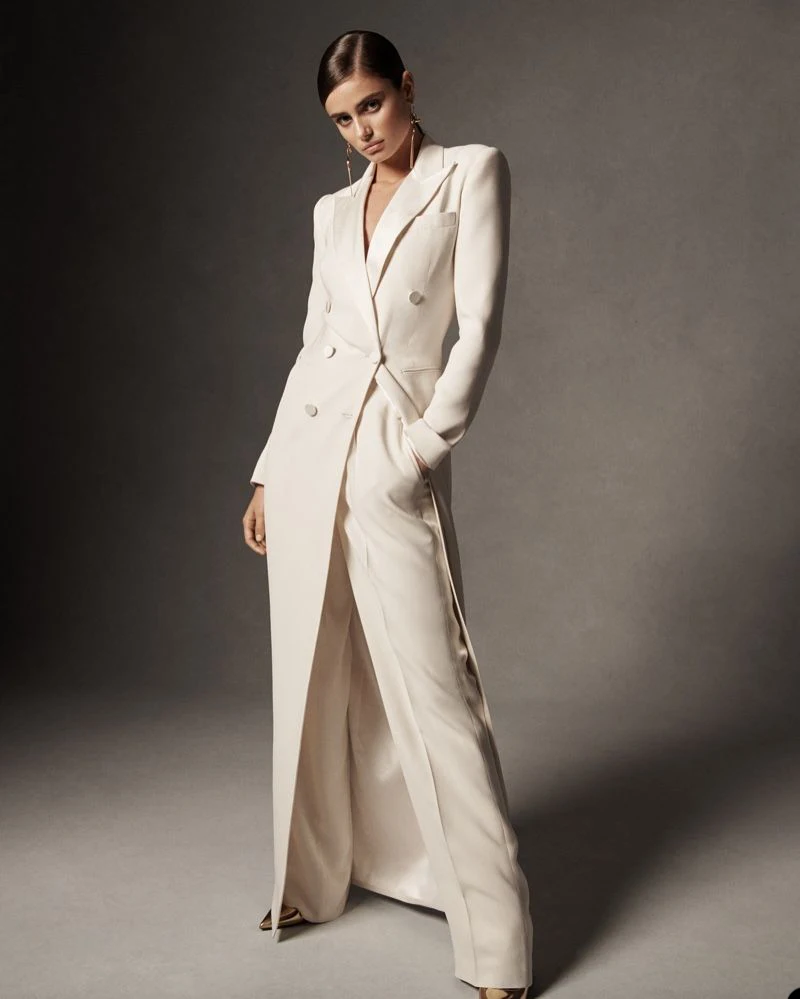 White Double Breasted Long Blazer Women Suits Set Elegant Designer Wide Leg Pants Celebrity 2 Pieces костюм женский Tailored
White Double Breasted Long Blazer Women Suits Set Elegant Designer Wide Leg Pants Celebrity 2 Pieces костюм женский Tailored