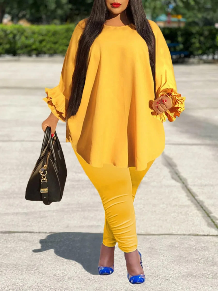 LW Plus Size Two Piece Set Ruffle Design Loose Pants Set Solid Tracksuits Long Sleeve Round Neck Casual 2 Two Piece Set
LW Plus Size Two Piece Set Ruffle Design Loose Pants Set Solid Tracksuits Long Sleeve Round Neck Casual 2 Two Piece Set