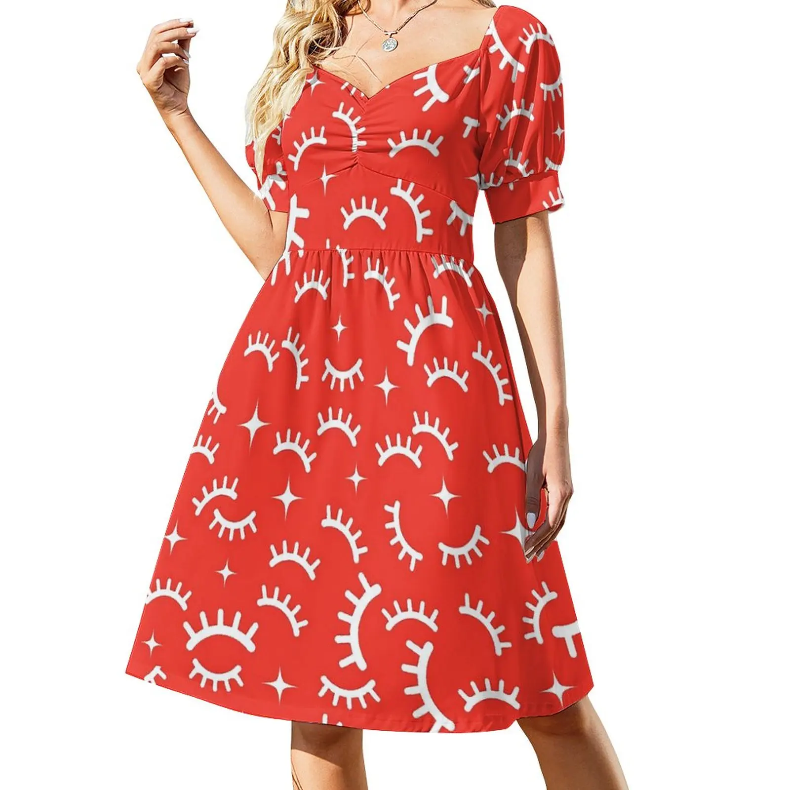Cartoon Eyelashes Casual Dress White And Red Streetwear Dresses Kawaii Dress Woman V Neck Oversized Clothes
Cartoon Eyelashes Casual Dress White And Red Streetwear Dresses Kawaii Dress Woman V Neck Oversized Clothes