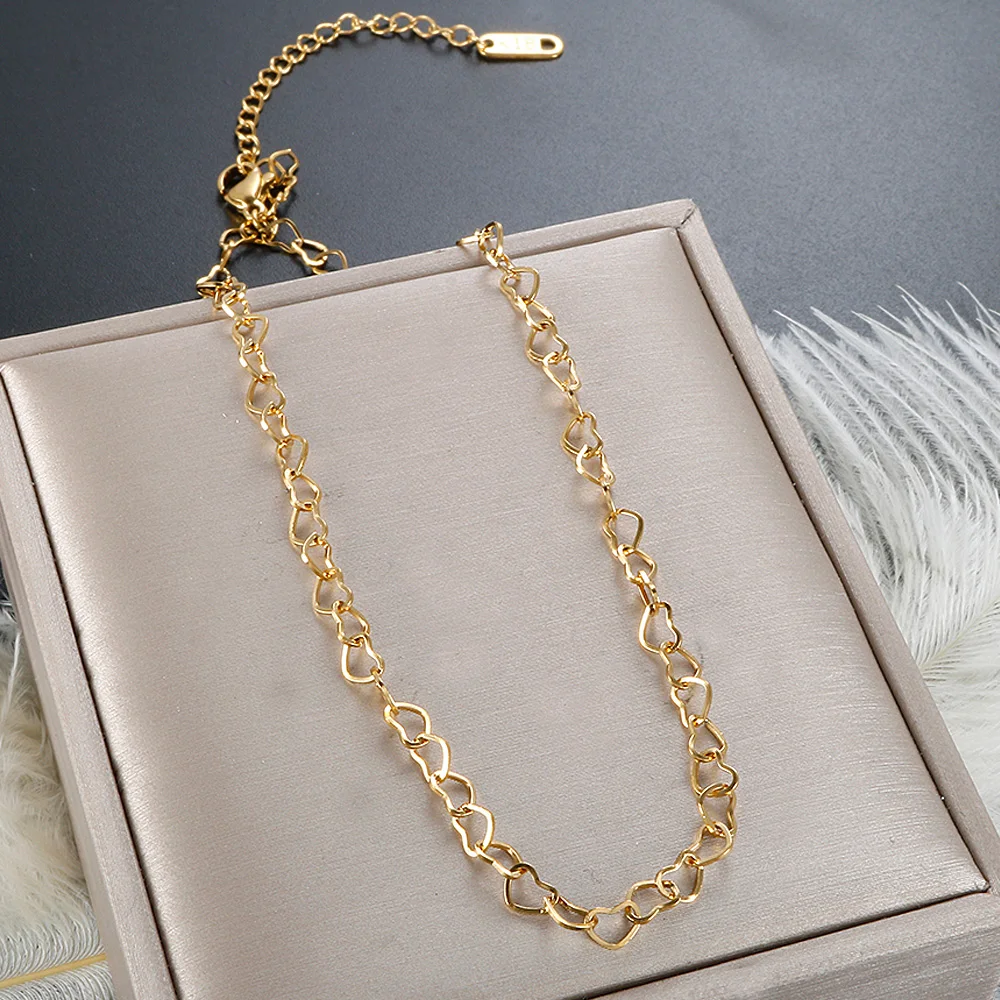 Romantic Love Heart Chain Necklace Simple Gold Plated Stainless Steel Waterproof Jewelry for Women Girls Wholesales Fashion Gift
Romantic Love Heart Chain Necklace Simple Gold Plated Stainless Steel Waterproof Jewelry for Women Girls Wholesales Fashion Gift