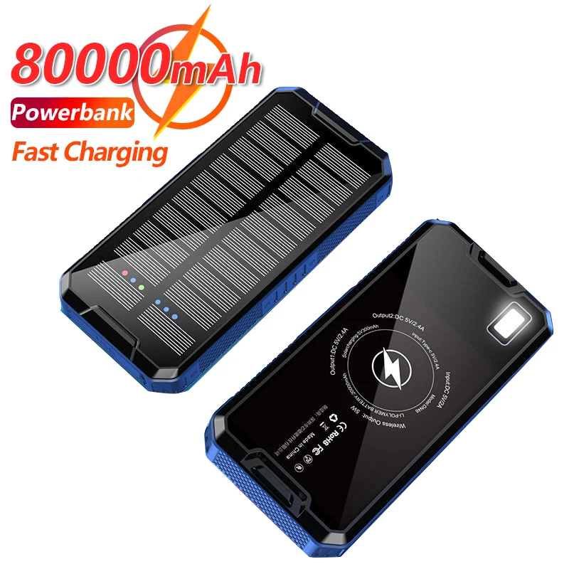 80000mAh Large Capacity Wireless Solar External Battery Portable Power Bank with 2USB Port Fast Charging for IPad IPhone Samsung 
80000mAh Large Capacity Wireless Solar External Battery Portable Power Bank with 2USB Port Fast Charging for IPad IPhone Samsung
