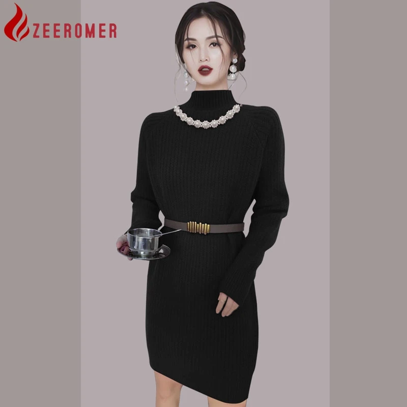2022 Autumn Winter Half High Collar Knitted Sweater Dress High Quality Women Long Sleeve Beading Thick Warm Knee-Length Dress
2022 Autumn Winter Half High Collar Knitted Sweater Dress High Quality Women Long Sleeve Beading Thick Warm Knee-Length Dress