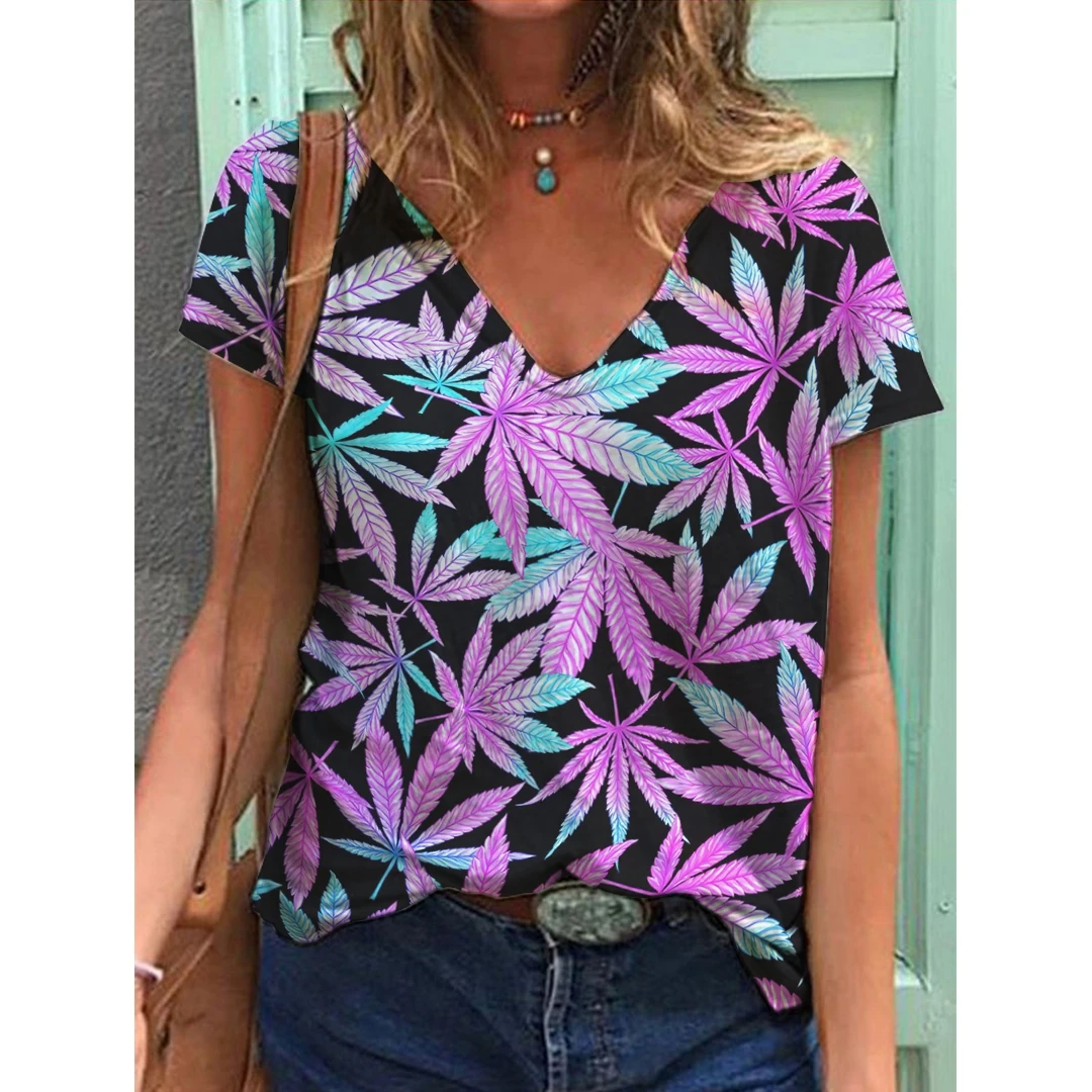 Ladies 3D Leaves Print T Shirt Summer Casual Short Sleeve V-Neck Sexy Pullover 2022 New Fashion Women Commuter Tee Shirt
Ladies 3D Leaves Print T Shirt Summer Casual Short Sleeve V-Neck Sexy Pullover 2022 New Fashion Women Commuter Tee Shirt