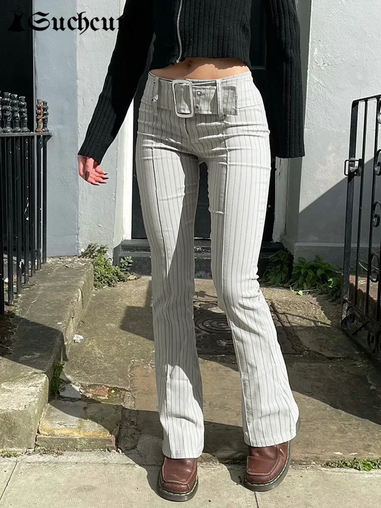 SUCHCUTE Vintage Striped Women Straight Pants With Belt Casual Mid Waist Aesthetic Retro Harajuku Female Trousers Streetwear 90s
SUCHCUTE Vintage Striped Women Straight Pants With Belt Casual Mid Waist Aesthetic Retro Harajuku Female Trousers Streetwear 90s