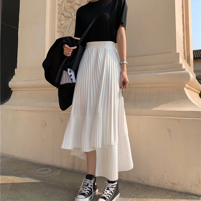 Women Elastic Oversized Ruffles Korean Vintage Harajuku Long Skirts Female Solid Chiffon Pleated Autumn High Waist Midi Skirt
Women Elastic Oversized Ruffles Korean Vintage Harajuku Long Skirts Female Solid Chiffon Pleated Autumn High Waist Midi Skirt
