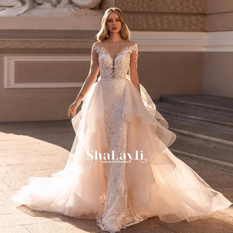 Detachable Train 2 In 1 Wedding Dress Luxury Organza With Embroidery With Mermaid Full Sleeve Lace O-neck Bow With Sashes Vintag
Detachable Train 2 In 1 Wedding Dress Luxury Organza With Embroidery With Mermaid Full Sleeve Lace O-neck Bow With Sashes Vintag