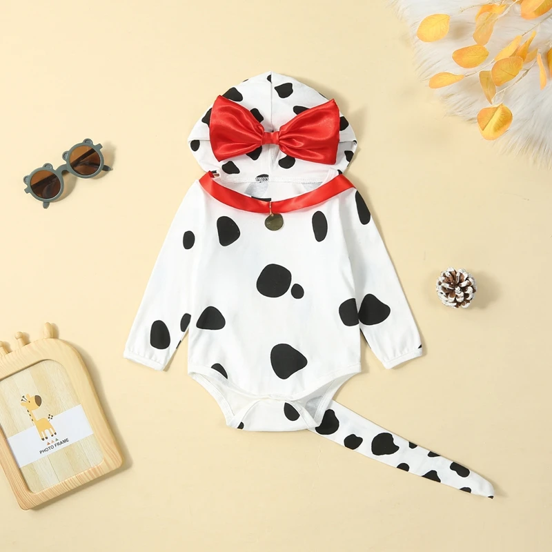 BeQeuewll Baby Girls Autumn Hooded Romper Cute And Funny Long Sleeve Cow Print Casual Playsuit with Tail & Bow Decor
BeQeuewll Baby Girls Autumn Hooded Romper Cute And Funny Long Sleeve Cow Print Casual Playsuit with Tail & Bow Decor