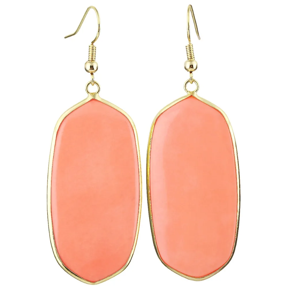 

TUMBEELLUWA Orange Howlite Stone Oval Dangle Drop Gold Color Hooking Earrings Jewelry For Women