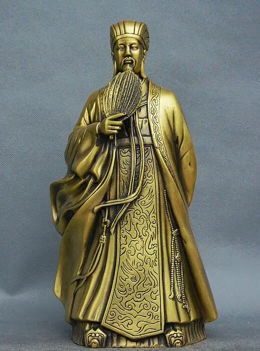 Chinese Ancient Brass Hold Fan Army Adviser Wisdom Strategist Zhu GeLiang Statue
Chinese Ancient Brass Hold Fan Army Adviser Wisdom Strategist Zhu GeLiang Statue
