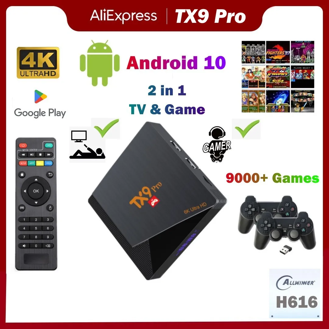 2023 New TX9 Pro TV Box Android 10.0 4K Ultra HD Wifi 2.4G&5.8G 1G RAM 8G Media player 2 in1 Retro Game Console Box Retro Tv Box
2023 New TX9 Pro TV Box Android 10.0 4K Ultra HD Wifi 2.4G&5.8G 1G RAM 8G Media player 2 in1 Retro Game Console Box Retro Tv Box