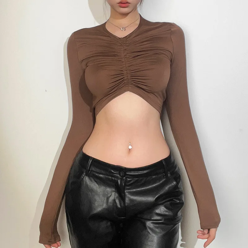 European Style 2023 Spring New Women's Long-sleeved V-neck Short Crop Fashion Slim-fit Design Sense T-shirt 
European Style 2023 Spring New Women's Long-sleeved V-neck Short Crop Fashion Slim-fit Design Sense T-shirt