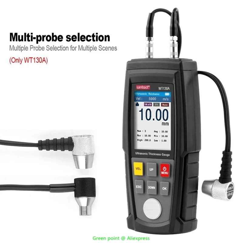 

5 Handheld WT130A Ultrasonic Thickness Gauge Meter 1mm-300mm Screen Brightness Selection Probe Optional Used In Metal Processing