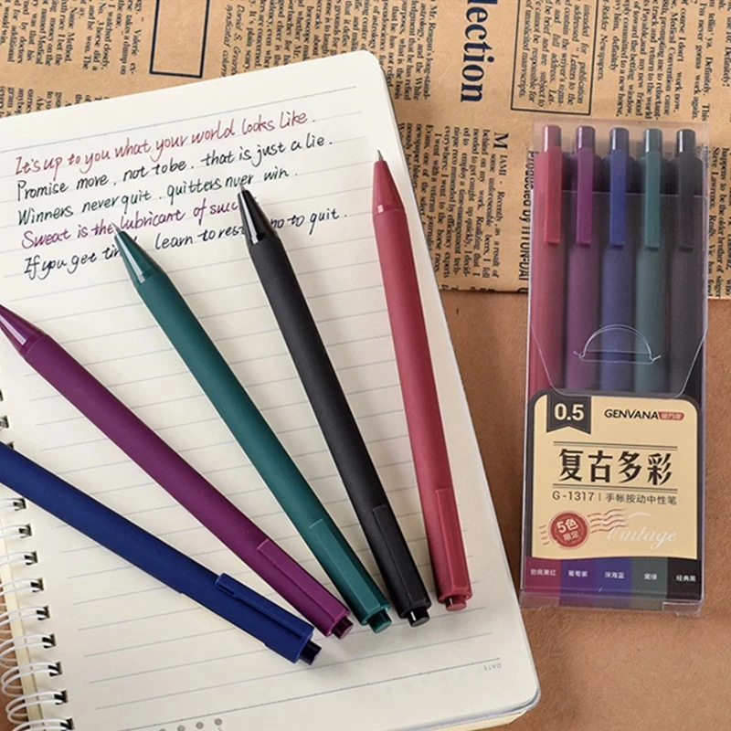 Hand Account Press Style Gel Pen Neutral Pens Retro/Vintage 5 Colors Bullet 0.5mm Signing Pen School Stationary GENVANA G-1317
Hand Account Press Style Gel Pen Neutral Pens Retro/Vintage 5 Colors Bullet 0.5mm Signing Pen School Stationary GENVANA G-1317