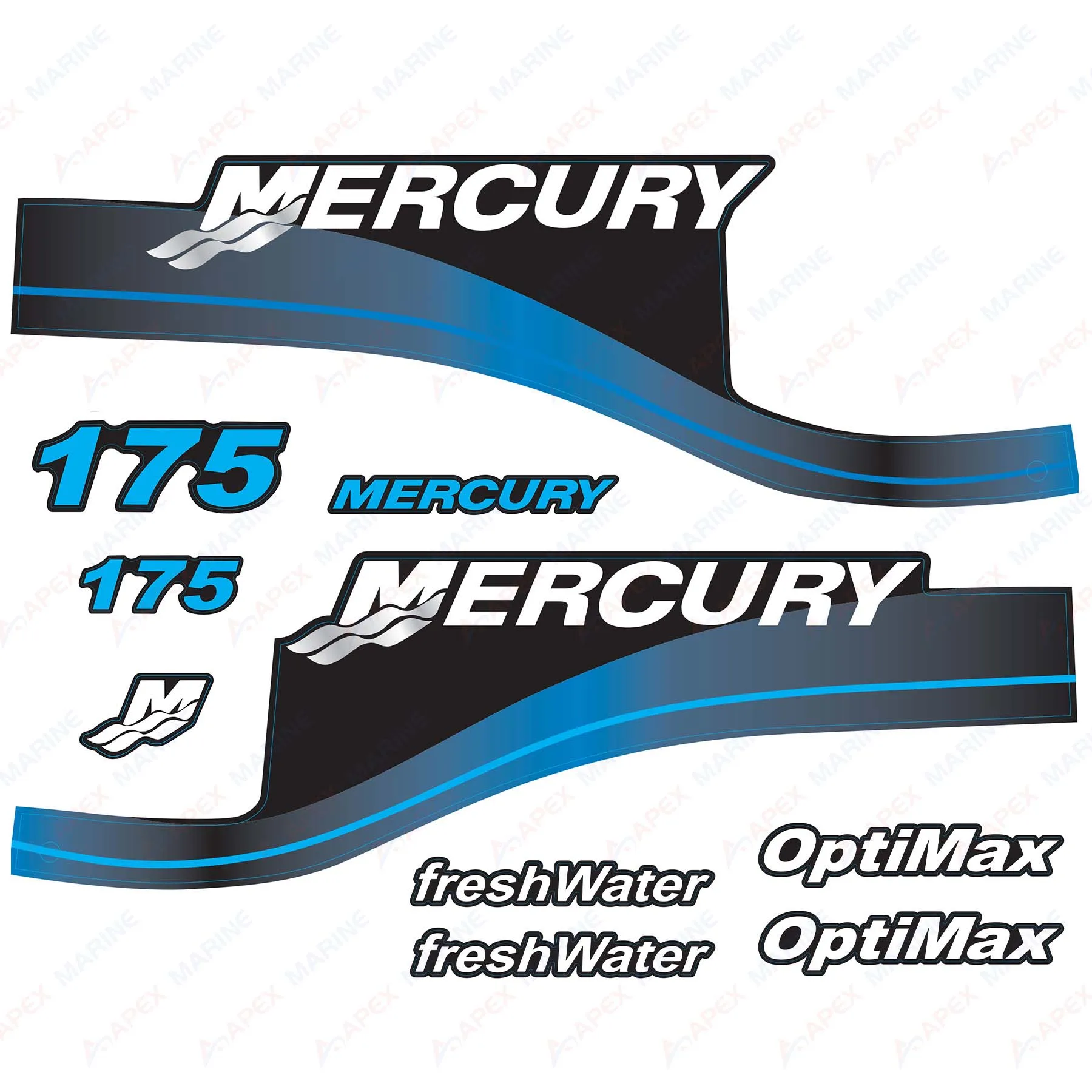 Наклейки для Mercury 175 HP OptiMax пресноводный подвесной двигатель синий набор наклеек