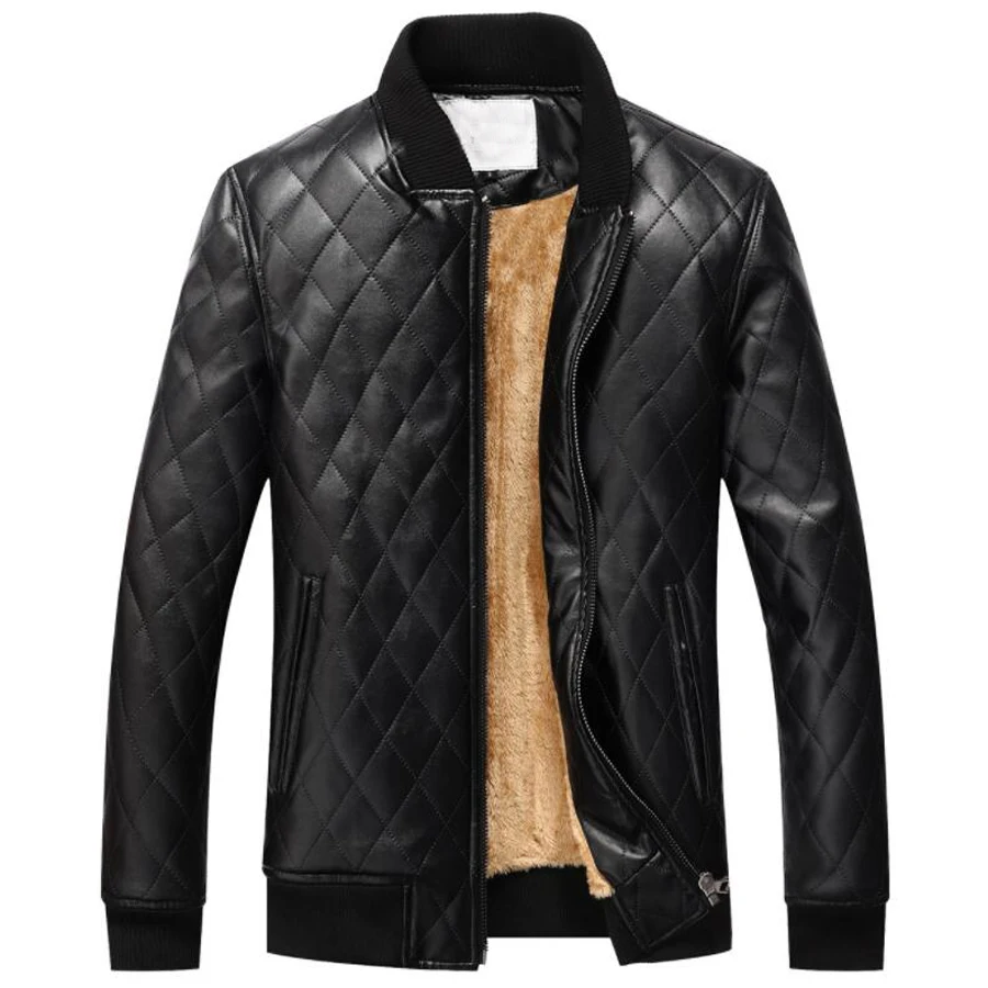 

High Quality Winter Jackets Men Leather Slim Outwear Bomber Jacket PU Motorcycle Leather Jacket Men Fur Coat Dropshipping