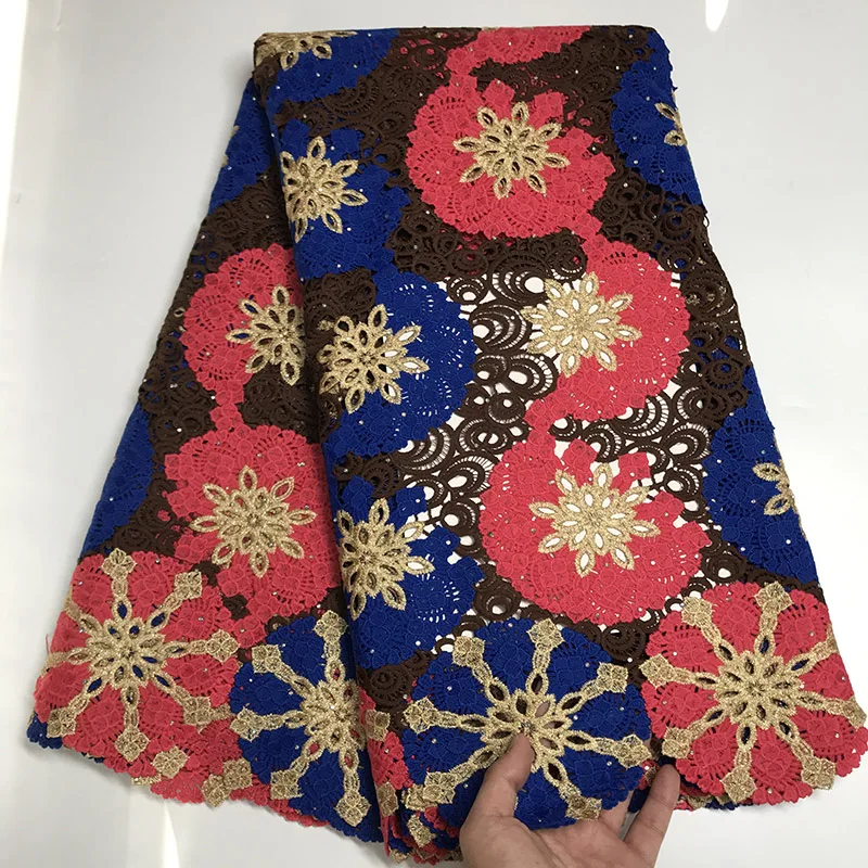 

Новая Водорастворимая африканская Кружевная Ткань 5 ярдов 2023, французская нигерийская кружевная ткань из гипюра для женского платья, свадебного платья, синего цвета