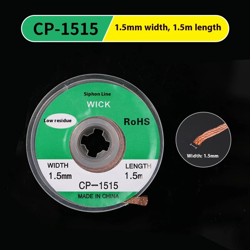 CP-1515 Фиолетовая медь Экологичная проволока для удаления олова, полоска для удаления олова, ширина 1,5 мм, длина 1,5 м, чистые подушечки для припоя
CP-1515 Фиолетовая медь Экологичная проволока для удаления олова, полоска для удаления олова, ширина 1,5 мм, длина 1,5 м, чистые подушечки для припоя