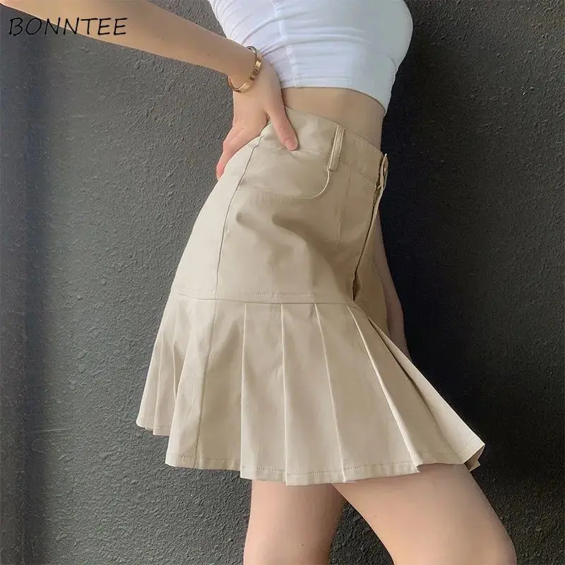 

Skirts Women Solid Folds A-line Sweet Sexy Kawaii Elegant Gentle Chic Fashion Summer New Casual Cozy Korean Style Ulzzang Young