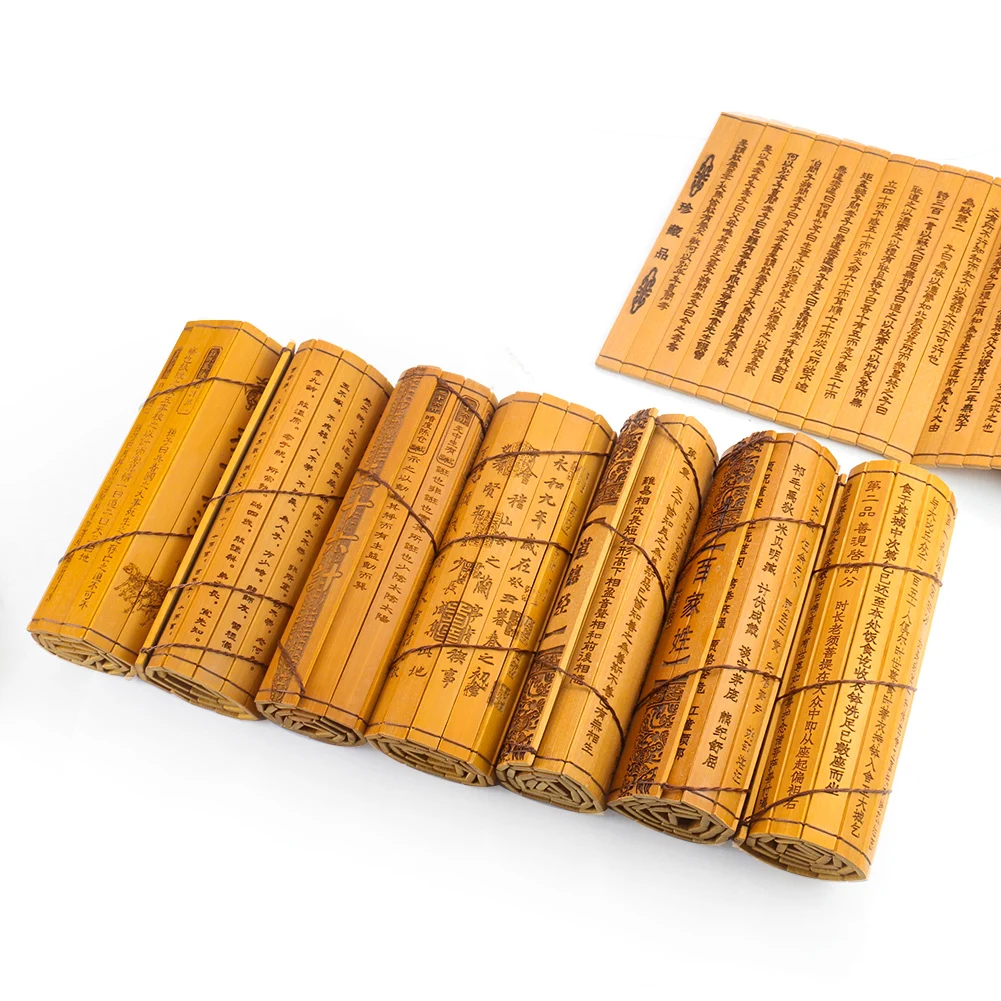 

Retro Chinese Style Natural Bamboo Slips Laser Handmade Carving The Analects Three Character Classic Scroll Crafts Props Decor