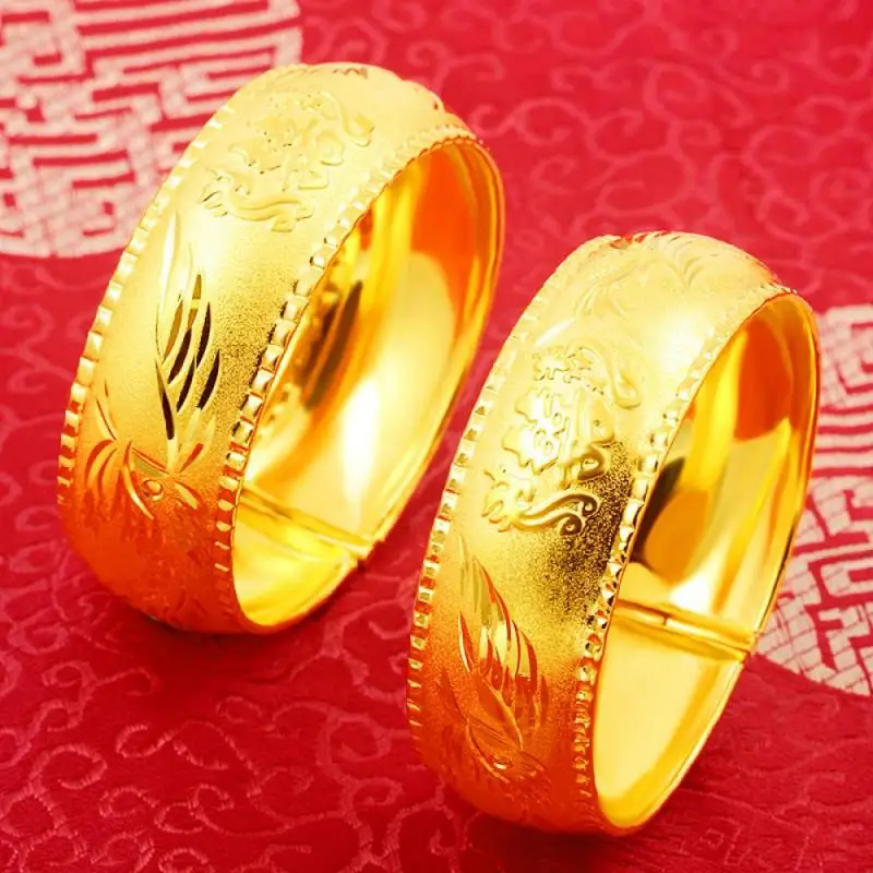HOYON Golden Dragon and Phoenix Bangles for women Pure 24K Gold color Double Happiness Sand Gold Bracelet 20MM Wedding Bracelet
HOYON Golden Dragon and Phoenix Bangles for women Pure 24K Gold color Double Happiness Sand Gold Bracelet 20MM Wedding Bracelet
