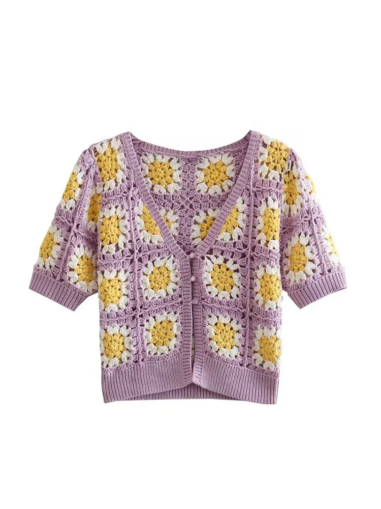 YLJHQX 2022 Spring Summer Women Fashion Crochet Cardigan Vintage Short Sleeve Single-breasted V Neck Short Outerwear Chic Top
YLJHQX 2022 Spring Summer Women Fashion Crochet Cardigan Vintage Short Sleeve Single-breasted V Neck Short Outerwear Chic Top