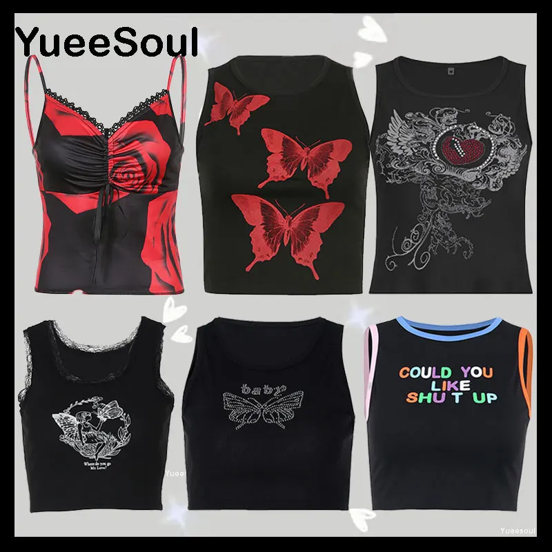 2022 New Black Tank Tops Print Sleeveless Summer Sling Y2k Tops Fairycore Gothic Sweet Cute 90s Egirl Crop Top Woman Clothes
2022 New Black Tank Tops Print Sleeveless Summer Sling Y2k Tops Fairycore Gothic Sweet Cute 90s Egirl Crop Top Woman Clothes