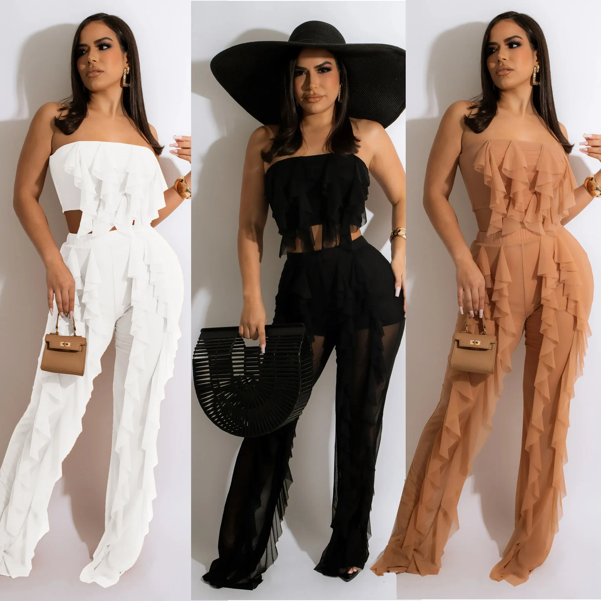 Summer Women Sets Ruffles Strapless Crop Top and Pant Sets Ladies Sweet Mesh 2 Piece Sets Beach Outfit
Summer Women Sets Ruffles Strapless Crop Top and Pant Sets Ladies Sweet Mesh 2 Piece Sets Beach Outfit