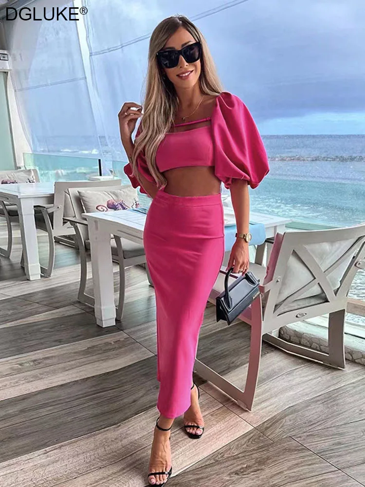 Puff Sleeve Crop Top And Midi Skirt Set Summer Two Piece Sets Womens Elegant Club Party Outfits Holiday Matching Set
Puff Sleeve Crop Top And Midi Skirt Set Summer Two Piece Sets Womens Elegant Club Party Outfits Holiday Matching Set