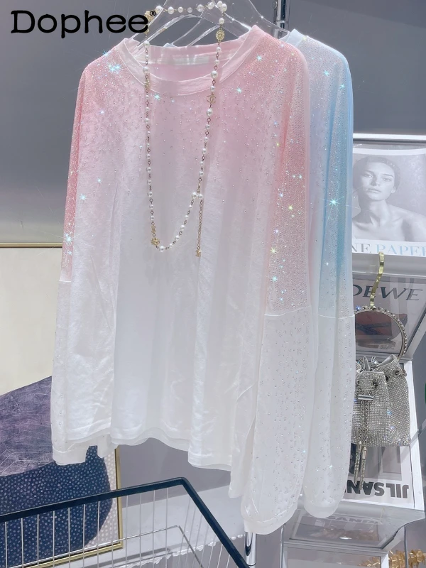 Embroidery Rhinestones Hot Drilling Ultra-Thin Knitted Sun Protection Shirt 2022 Summer New Gradient Long Sleeve Top Tees
Embroidery Rhinestones Hot Drilling Ultra-Thin Knitted Sun Protection Shirt 2022 Summer New Gradient Long Sleeve Top Tees