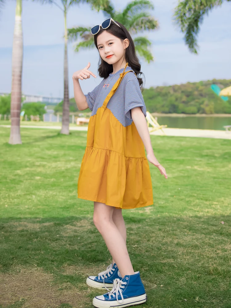 Fake Two Designs Baby Girls Summer Dress School Girl Children Clothing Striped Pattern Ruffle Dress For Kids Age 8 9 10 11 12 13
Fake Two Designs Baby Girls Summer Dress School Girl Children Clothing Striped Pattern Ruffle Dress For Kids Age 8 9 10 11 12 13