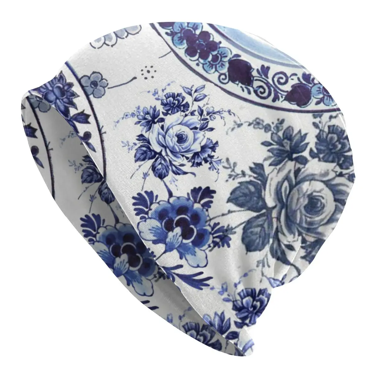 

Vintage Delft Blue Flowers Porcelain Print Beanie Winter Warm Skullies Beanies Hat Adult Oriental Floral Art Knitted Bonnet Cap