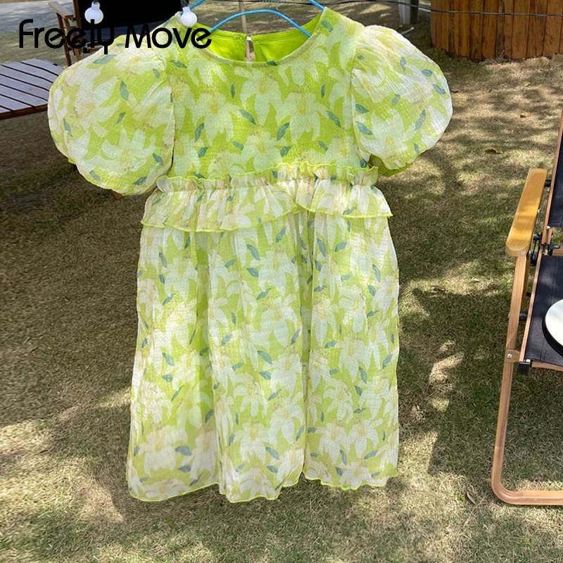Freely Move Girls Dress Summer New Puff Short Sleeve Ruffles Green Print Floral Cotton Dress Girl Kids Clothing For Girls 2022
Freely Move Girls Dress Summer New Puff Short Sleeve Ruffles Green Print Floral Cotton Dress Girl Kids Clothing For Girls 2022