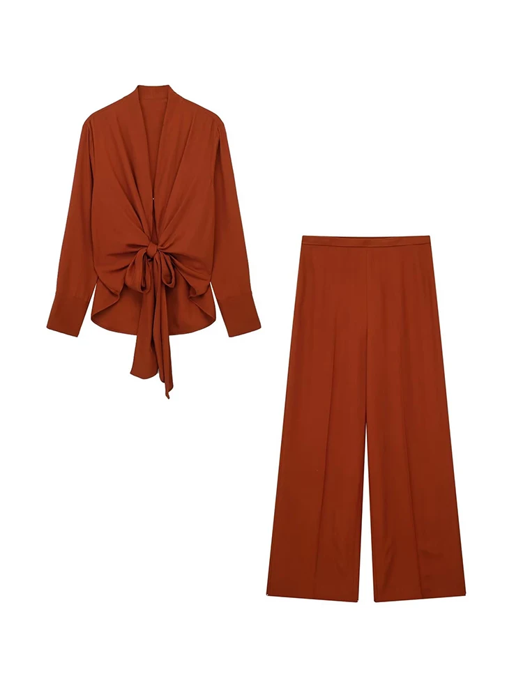 TRAF Women Bow Blouse Pants Sets 2023 Casual Solid Long Sleeve Loose V-neck Shirt Tops Elastic Waist Wide Leg Pants Outwear
TRAF Women Bow Blouse Pants Sets 2023 Casual Solid Long Sleeve Loose V-neck Shirt Tops Elastic Waist Wide Leg Pants Outwear