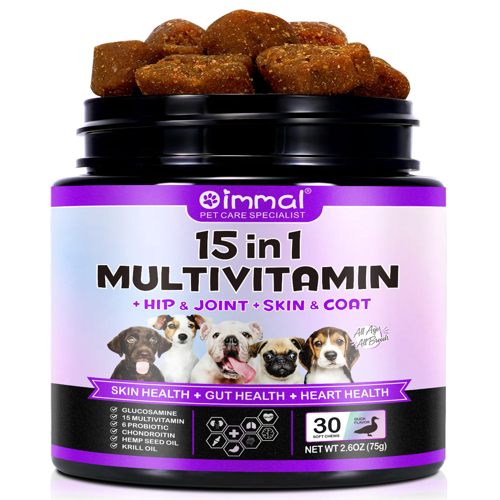 

15-in-1 Dog Multivitamin Supplements Immunity Digestion Joint and Heart Health Support Natural Dog Vitamins for dogs