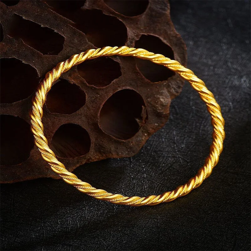 

Fried Dough Twist Bracelet Women's Pure Copper Copy 100% Real Gold 24k Plating Color Preserving Ancient Method Inheriting Classi