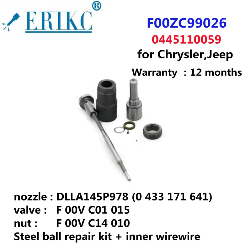 

ERIKC F00ZC99026 Overhaul Kit Nozzle DLLA145P978 0433171641 Valve F00VC01015 For CHRYSLER Injector 0445110059 05066820AA