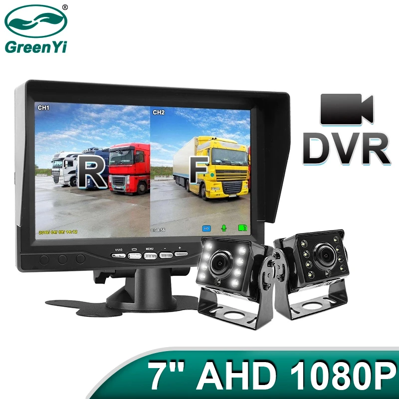 

1920*1080 Recording DVR 2 Truck Backup Camera AHD Night Vision with 7" Vehicle Rear View Monitor Support SD Card