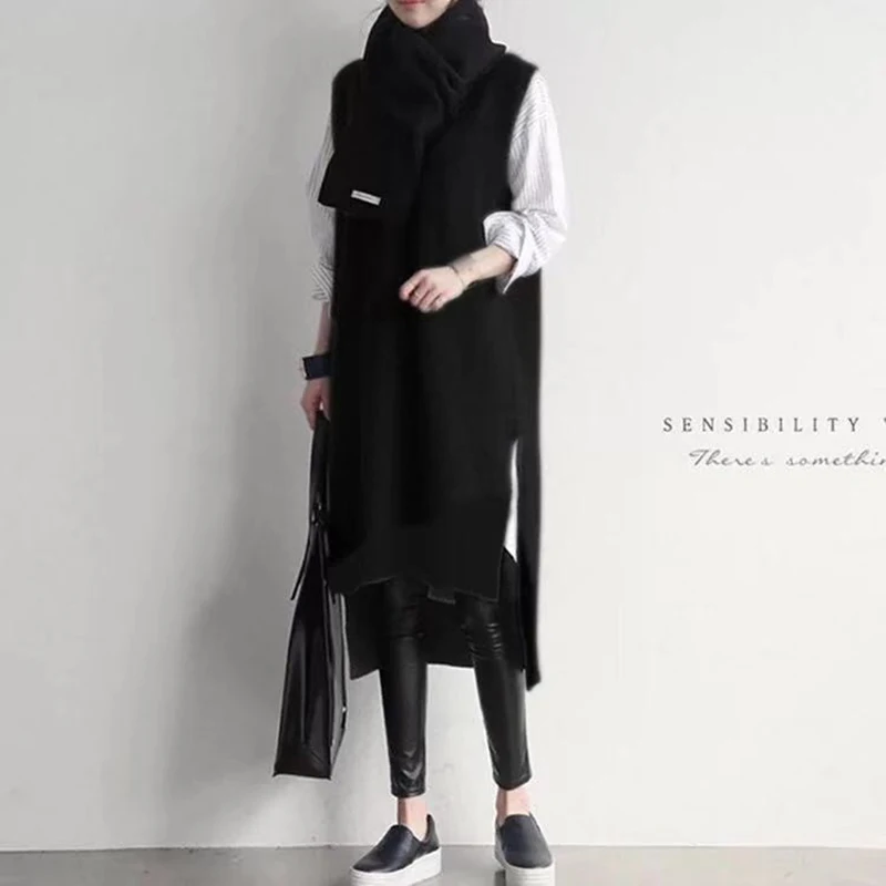 Knitted Long Vest Dress Casual Winter Oversize Straight Sleeveless Sweater Dress Women Thick Sweater Dresses Female
Knitted Long Vest Dress Casual Winter Oversize Straight Sleeveless Sweater Dress Women Thick Sweater Dresses Female