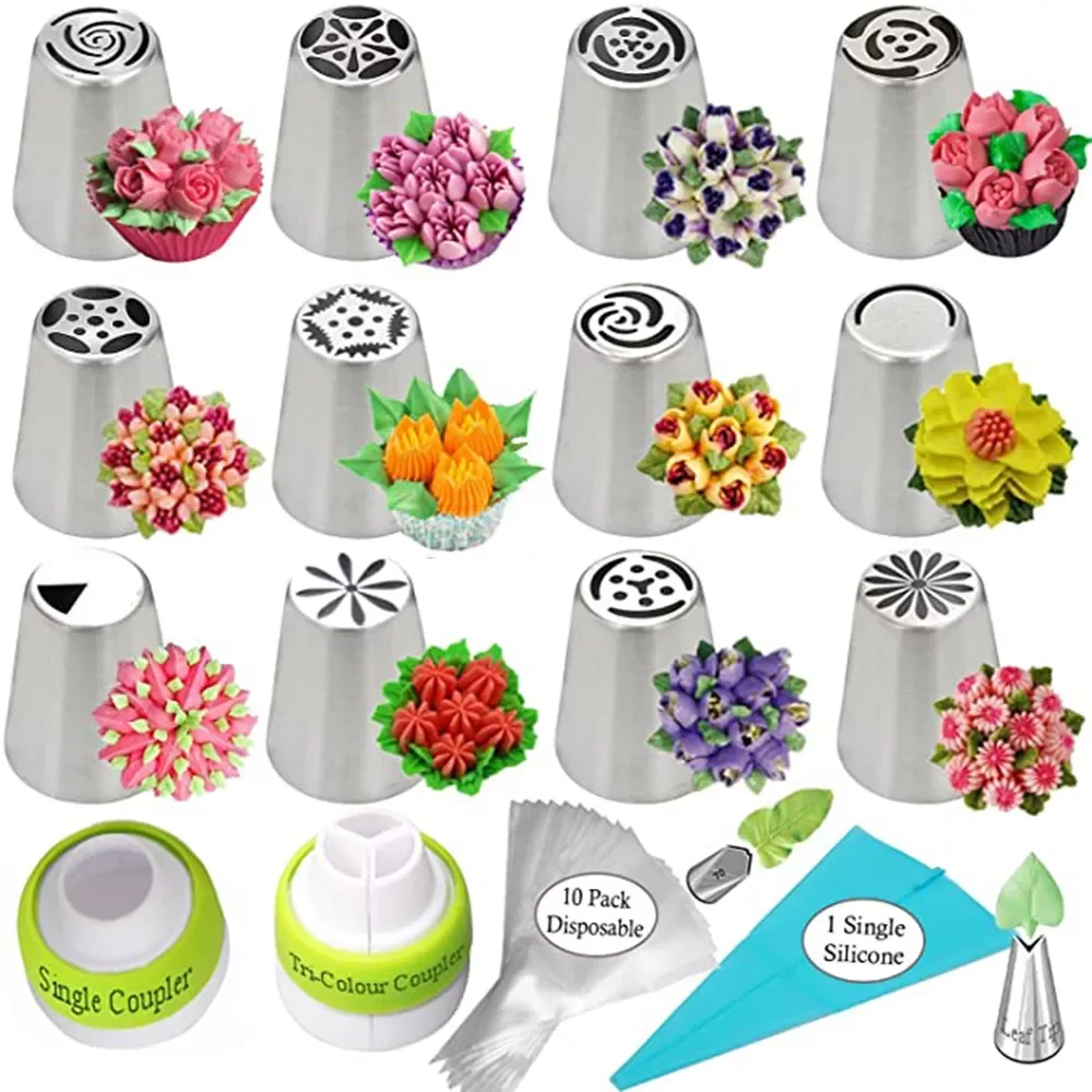 

27pcs Russian Tulip Icing Piping Nozzles Pastry Cream Tips Stainless Stee Nozzleb Set Confectionery Bakeware Baking Cake Tools