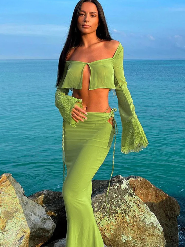 Summer Sexy Sheer Lace Dress Set Women's Solid Color Long Sleeve Square Neck Top and Skinny Midi Dress Elegant 2 Piece Set 2022
Summer Sexy Sheer Lace Dress Set Women's Solid Color Long Sleeve Square Neck Top and Skinny Midi Dress Elegant 2 Piece Set 2022
