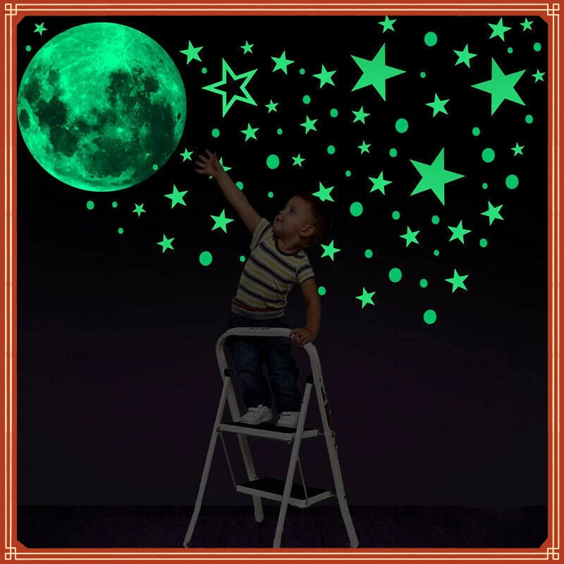 Moon and Stars Wall Stickers for Kids Room Baby Nursery Home Decoration Wall Decals Glow in the Dark Bedroom Ceiling 
Moon and Stars Wall Stickers for Kids Room Baby Nursery Home Decoration Wall Decals Glow in the Dark Bedroom Ceiling