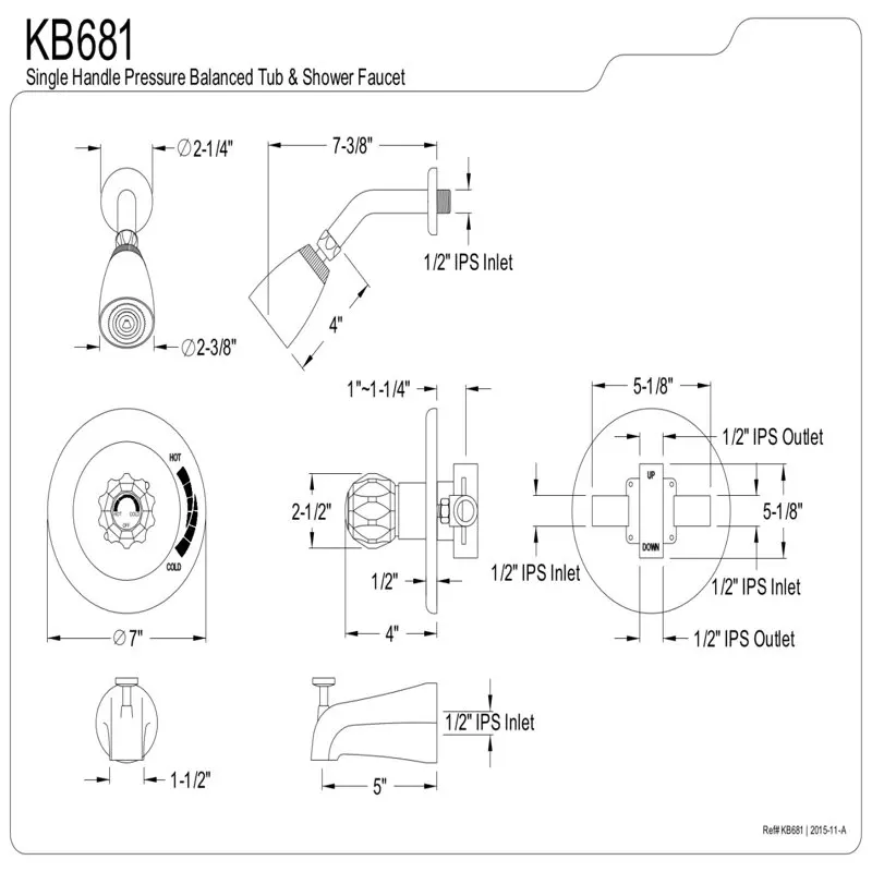 

Кран для ванны и душа KB681 Chatham с одной акриловой ручкой, полированный хром