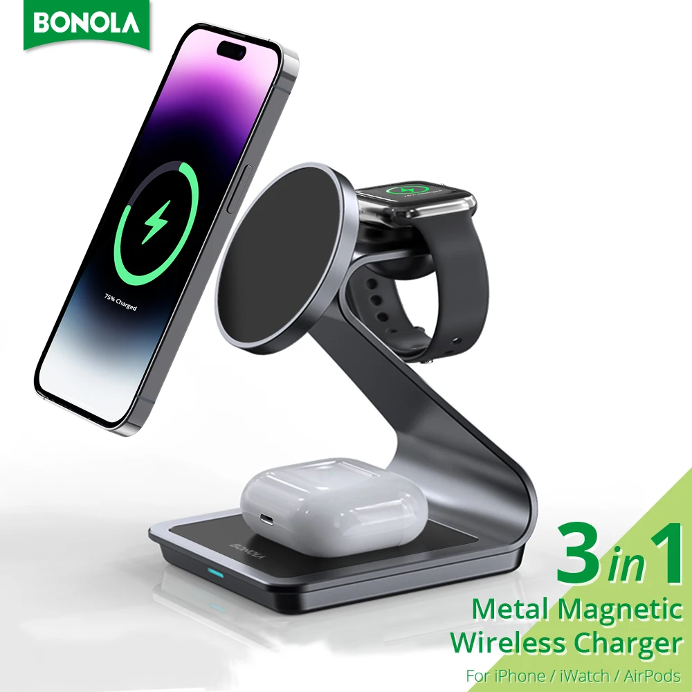 Bonola 30W Fast Magnetic Wireless Charging 3 in 1 for iPhone 14/13/12 Pro Metal Wireless Charger Stand for iWatch 8/AirPods Pro
Bonola 30W Fast Magnetic Wireless Charging 3 in 1 for iPhone 14/13/12 Pro Metal Wireless Charger Stand for iWatch 8/AirPods Pro