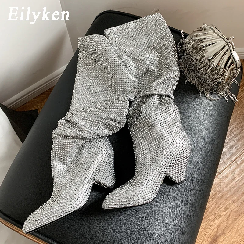 Eilyken Fashion Silver CRYSTAL Sequined Pleated Women Knee High Boots Pointed Toe Wedge Heels Long Booties Slip On Female Shoes
Eilyken Fashion Silver CRYSTAL Sequined Pleated Women Knee High Boots Pointed Toe Wedge Heels Long Booties Slip On Female Shoes
